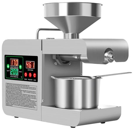 Pressa per olio in acciaio inossidabile 304 con display LCD, 122-402 ° F pressa elettrica calda e fredda per arachidi, sesamo, cocco, soia, semi di girasole, noci, 110 V
