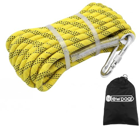 NewDoar 3/8in(10mm) Marine Braided Dock Rope with Hook - Heavy Duty Polyester Mooring/Towing/Anchor Line for Boat, Yacht, PWC- Pre-Spliced Stainless Steel Hook Yellow-15M