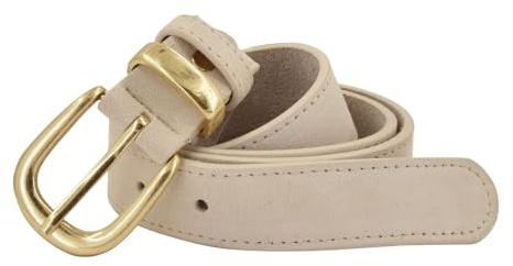 styleBREAKER Damen Echtleder Gürtel 3 cm | weiches Rindsleder Velours Optik | Edle Antik Gold Schnalle | Vintage Wildleder Look für Jeans & Kleider | Kürzbar, Farbe:Beige, Größe:85cm