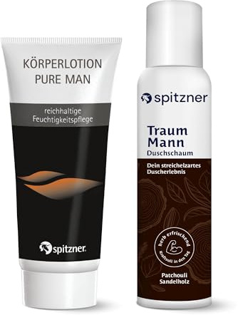 Spitzner Pure Man duschskum (150 ml) och kroppslotion (200 ml) – duschskum för män och vårdlotion, uppfriskande syrlig kroppsvård, känslig rakskum, hudvänlig och vegansk