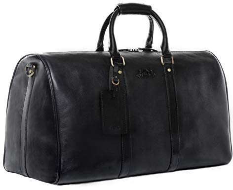SID & VAIN große XL Reisetasche echt Leder - Sporttasche groß Franklin groß - Weekender Handgepäck mit Schultergurt - Ledertasche Herren und Damen schwarz handgefertigt