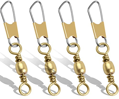 Fishing Barrel Swivels Snaps, 100pcs Snap Swivels Fishing Tackle Leader Line Lure Connector Accessories High Strength Solid Rings for Saltwater Freshwater, Gold, 10#