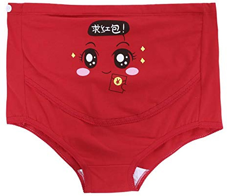 Women's Maternity Under Bump Panties, High Waist Cartoon Briefs, Postpartum Underwear, XL, Red
