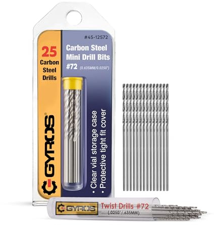 GYROS 25 PCS #72 Micro Drill Bit Set – Small Drill Bits for Jewelry, Plastic, Resin, & Soft Metal – Carbon Steel Wire Gauge Mini Twist Drill Bit Set for Pin Vise Hand Drill & Rotary Tool