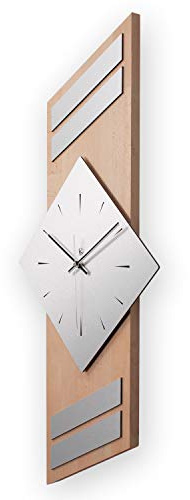 Kreative Feder Moderne Designer Holz Alu Funk Wanduhr leise Funkuhr ohne Ticken 75x30cm WEH005B-FL (Buche, leises Funkuhrwerk)