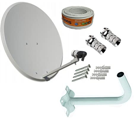 Kit Antena PARABOLICA Inoxidable 65cm Marca Tecatel + Soporte Pared + Rollo 20m + LNB Universal