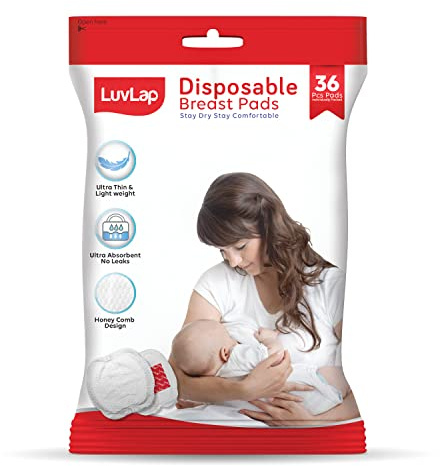 Luv Lap Lot de 36 coussinets d'allaitement ultra fins en nid d'abeille, jetables, très absorbants et doux, ajustement discret, nouveau paquet refermable