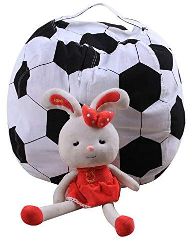 DTLEO Stuffed Animal Storage Bean Bag Chairs Cotton Canvas Beanbag with Zipper, (No Filler) for Organizing Children Plush Toys or Memory Foam,Football,26in