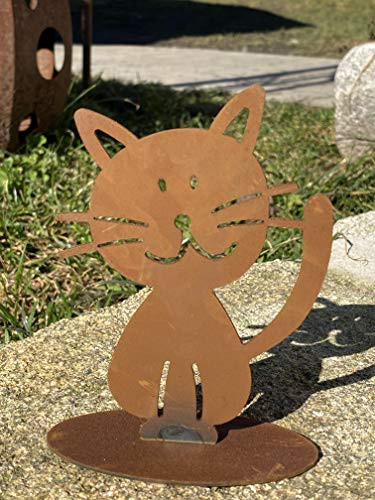 Rostalgie Edelrost Figur Doodle Familie auf Bodenplatte zur Auswahl Garten Dekoration Geschenk (Metall, Katze Kitty)