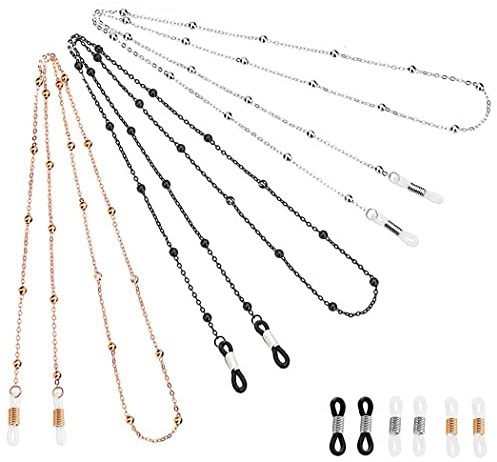 Aabellay 3 Stück Brillen Kette Lesebrillen Brillenbänder in Ketten Brillenkette Sonnenbrillen Brillen Hals Schnur Gläser Band Brille Cords für Damen Geschenk mit Silikon Antirutsch Ringe