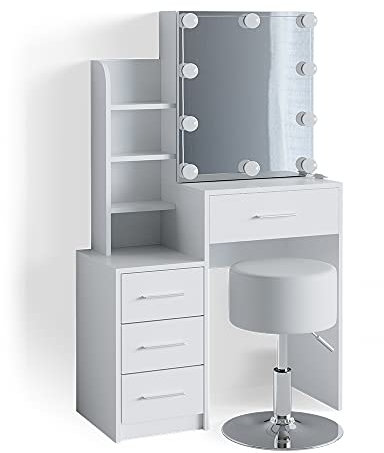 Vicco Schminktisch Weiß Conrada 36x131.6x80 cm - Frisiertisch, Perfekte Lösung für kleine Räume – maximale Nutzung von Stauraum