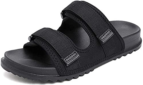 Diabetiker-Slipper für Herren, breite Passform, verstellbar, geschwollene Füße, rutschfest, atmungsaktiv, Ödem-Sandalen, Diabetes-Gummi mit verstellbarem Verschluss, für Herren, schwarz, 44 EU