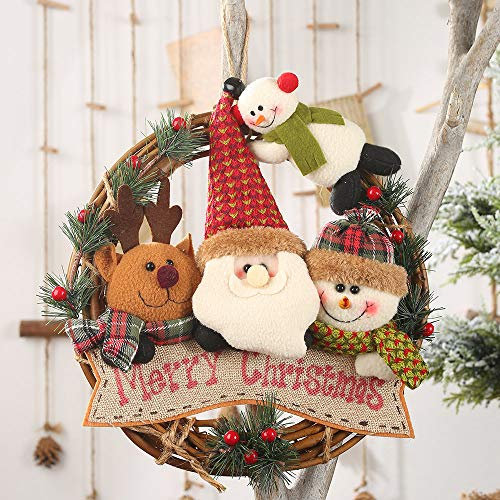 Weihnachtskranz Türkranz Außen Deko, Hängende Girlande Weihnachtsmann Schneemann Adventskranz, Weihnachten Rattan Kranz Dekokranz Weihnachtsdekoration Fenster Dekoration Für Wohnzimmer Kinderzimmer