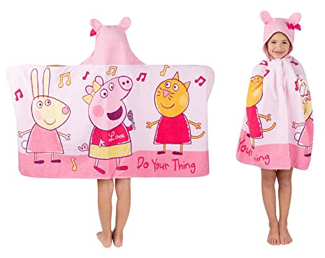 Franco Peppa Pig Kids Bath/Pool/Beach Soft Cotton Terry Hooded Towel Wrap, 24 in x 50 in, Large