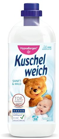 Kuschelweich Weichspüler 1 l, Sanft und Mild, kuschlig-weich | für 38 Wäschen, hautverträglich, mikroplastikfrei, Natürliches Frischegefühl, Hautneutral, Nachhaltig