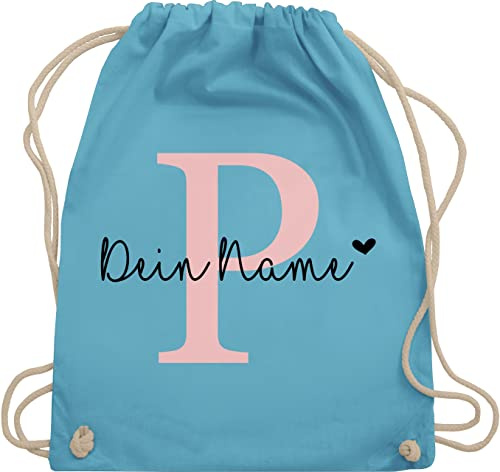 Turnbeutel Rucksack - Initialen - Buchstabe Anfangsbuchstabe - Unisize - Hellblau - sportbeutel mädchen name schulkind beutel buchstaben p stoffbeutel kinder turnsack kindergarten personalisierte