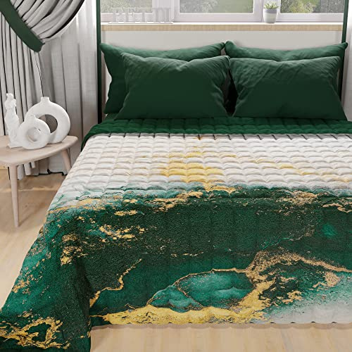 PETTI Artigiani Italiani - Copriletto Matrimoniale Estivo 260x270cm 100 g/m² Double Face, Trapuntino Matrimoniale Primaverile, Trapunta Leggera, Marmo Smeraldo, 100% Made in Italy