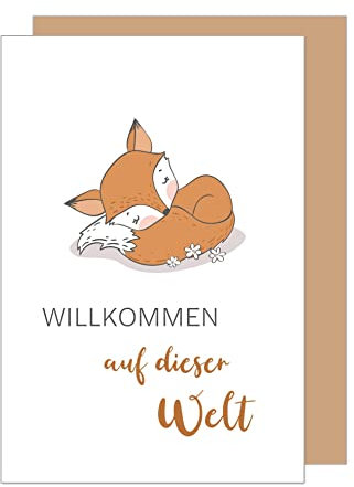 Edition Seidel Premium Glückwunschkarte zur Geburt mit Umschlag. Karte Babykarte Ereigniskarte Grusskarte Willkommen auf dieser Welt Fuchs Ereignis Mädchen Junge (E266 SW023)