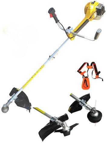 POWERTEC PRO Desbrozadora de Gasolina de 52cc y 3cv, Motor 2 Tiempos, con 2 Accesorios Intercambiables, Sistema antivibracion