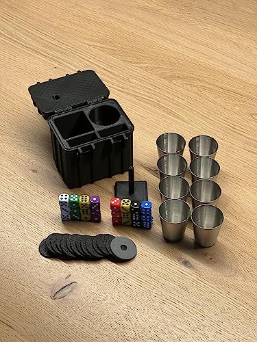 Schockbesteck Set mit Box + Würfel + Becher - Knobelbesteck Schocken Knobeln (Grau, Schock Achter to go)