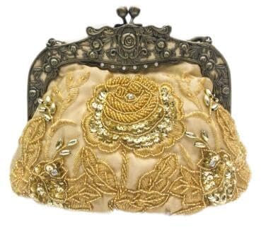HUFFA Vintage Perlen Abendtasche, bestickte Tasche, Diamant-Pailletten-Clutch, Handtasche, Brauttasche (Color : Gold)