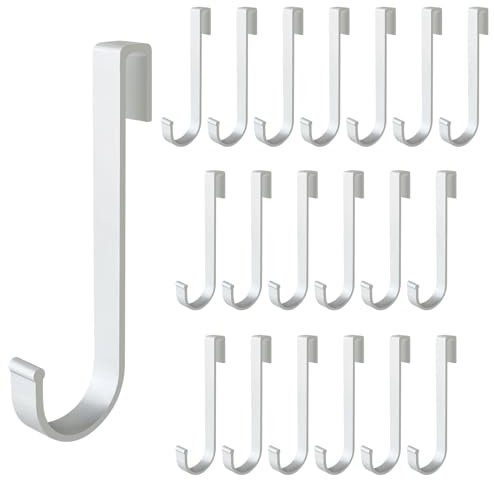 J Hook for Wire Shelving, 20pcs Aluminum Grid Hooks Heavy Duty S Hooks Hanging for Kitchenware Spoons Pans Pots Utensils Clothes Bags Towers Tools Plants (Silver)