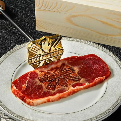 TPFOON Hierro de fuego para carne, hierro de fuego para barbacoas, alimentos individuales, hamburguesas, hierros de fuego, sello para QQB, panecillos de madera y cuero