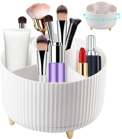 WZHHDM 360° Drehbarer Pinsel Organizer, Kosmetikregal Kosmetik Organizer, Multifunktionale Beauty Organizer für Pinsel für Zimmer Decor Frisiertisch Schlafzimmer Badezimmer Weiß ABS Material