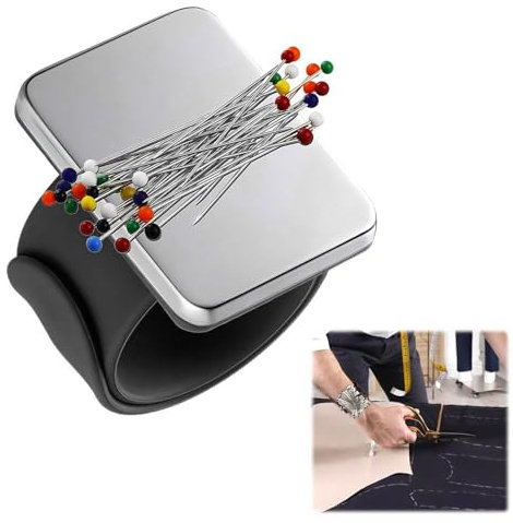 Armnadelkissen Magnetisch - Magnetisches Handgelenk - Praktisches Armband mit starkem Magneten - Nadelkissen aus rutschfestem Silikon für Näharbeiten und Friseurbedarf (Schwarz)