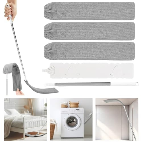 YeaHapiday Spolverino per Polvere Allungabile 2,5m, Spolverino Telescopico Ultra Sottile 3mm, Spazzola Telescopica per Polvere per Sotto il Divano, Armadi, Letto (Bianco)