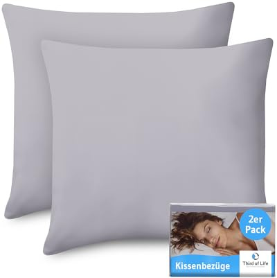 Kissenbezug 80x80 Grau Doppelpack, Mit Premium Mako-Baumwolle | Kopfkissen-Bezüge für 80 x 80 Kissen, Kissenschoner, für Seitenschläferkissen, Sofakissen, 2-er Set Kissenbezüge, Ökotex 100