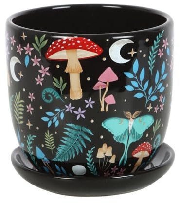 Superbe pot de fleurs imprimé forêt sombre : motif inspiré de la flore et de la faune – Mettez en valeur vos plantes avec style – Pot vibrant avec accents de lune et d'étoiles