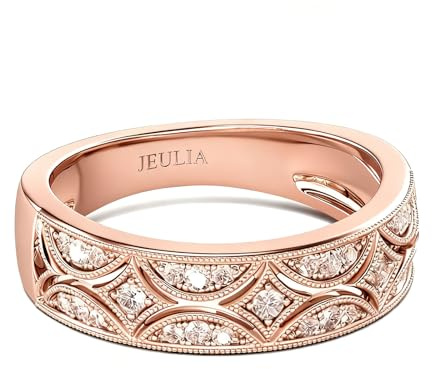 Jeulia 925 Sterling Silber Ringe Milgrain Rundschliff Damen Band Jubiläum Versprechen Ringe mit Schmuckschatulle für Sie Frauen Mädchen