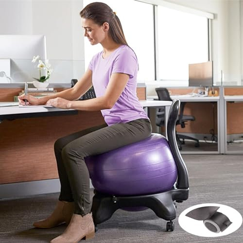 Sitzball Balanceballstuhl mit Rolle, Ergonomischer Sitz für Zuhause und Büro, Übungsstabilitätskomfort-Yogabälle, Inklusive Luftpumpen-Rückenstütze (Color : Purple)