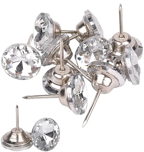 WedDecor 50 chiodi da tappezzeria con testa di cristallo, puntine decorative per divano, letto, testiera, mobili, decorazioni fai da te, 18 mm, argento