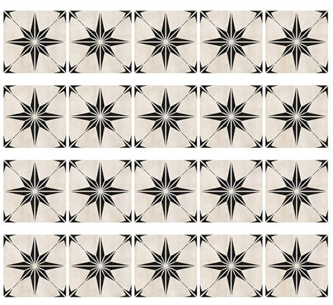 20 Pieces Tile Stickers, Apply to Tile Around Fireplace, Stick and Peel Backsplash, Black and White Tile Stickers, Waterproof Backsplash Stickers