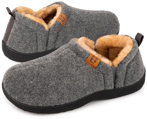 LongBay Men's Slippers Warm Memory Foam House Shoes Winter, Grey 10/11 UK