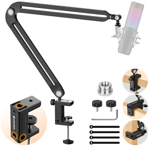 CAHAYA Mikrofonarm Boom Arm Professionelle - Vollständig Einstellbares Mikrofonständer mit Breiter Basis, 3/8 bis 5/8 Adapter Mic - Kompatibel mit Blue Yeti, QuadCast - CY00380-1