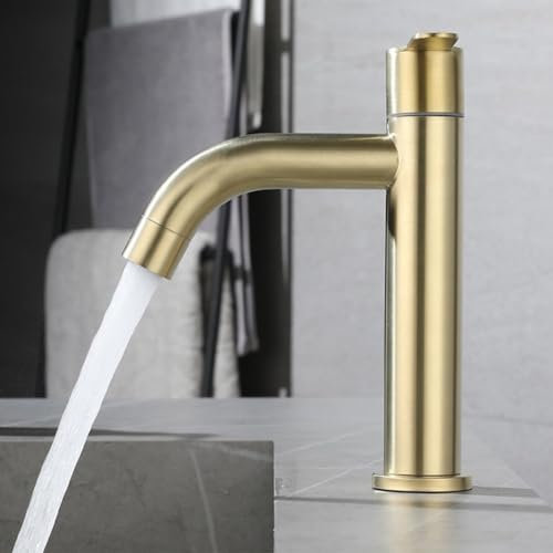 Edelstahl-Waschbeckenarmatur, Badezimmer-Waschbecken, einzelner Kaltwasserhahn, Waschbecken und Waschbeckenarmatur mit gebürstetem Gold-Finish