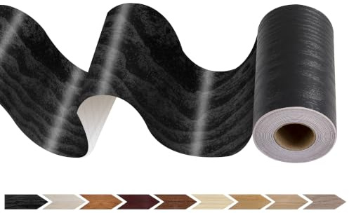 JUNART Wood Grain Repair Tape(10cm×1000cm), Self-Adhesive Waterproof Realistic Textured Repair Duct Tape for Tables, Baseboards, Doors, Windows, and Floors with Plastic Scraper(Black Wood)