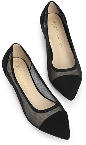 Allegra K Femmes Ballerines Enfiler Maille Bout Pointu Noir 40