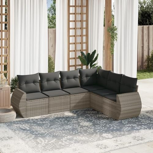 Juroupi 6-TLG. Garten-Sofagarnitur mit Kissen Gartengarnitur GartenmöBel Set Lounge MöBel Outdoor Lounge GartenmöBel Hellgrau Poly Rattan - 3221411