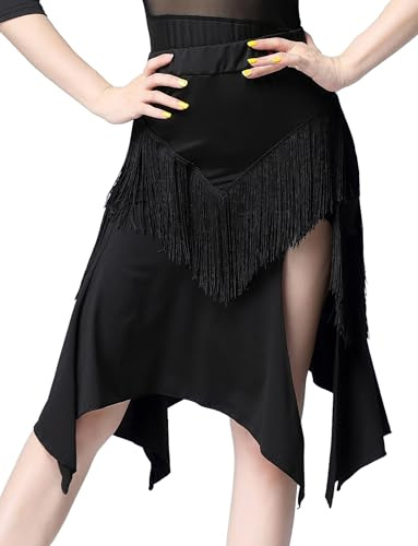 SEAUR Bauchtanz Hüfttuch Fransen Rock Damen Latein Tanzrock Rumba Cha Cha Samba Tanzen Rock Ballsaal Tanzkleid - EU L (Asie XL)