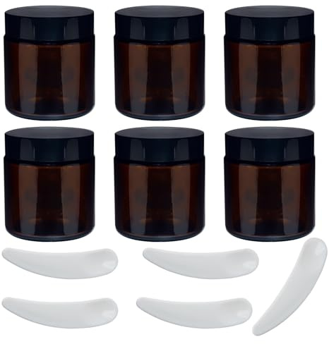 6 stycken salvburkar, 100 ml krämburkar för fyllning, krämbehållare, liten burk med lock, reseprovbehållare, bärnsten glas, tomburk av kosmetika, lotioner, krämer