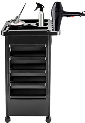5 Etagen Friseurwagen Rollwagen Schwarz mit 4 Schubladen Salon Trolley für Beauty Salon, Gerätehalter SPA Friseurwagen für Stylist Friseur Haarstyling