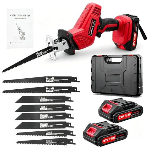 Lightasea Reciprocating Saw, 0-4000 RPM Variable Speed Electric Saw, 21V Cordless Saw, Electric Saws to Cut Wood, for PVC Cutting with 2 Batteries, 8 Saws Blades