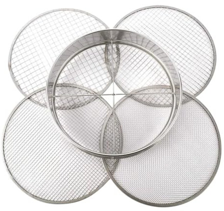 WLIHDB Garden Sieve Garden Potting Mesh Sieve Sifting Pan - Stainless Steel Mix Soil Filter 4 Sieve Mesh Filter(1/8In,1/4In,3/8In,And 1/2In) Garden Riddle Mesh