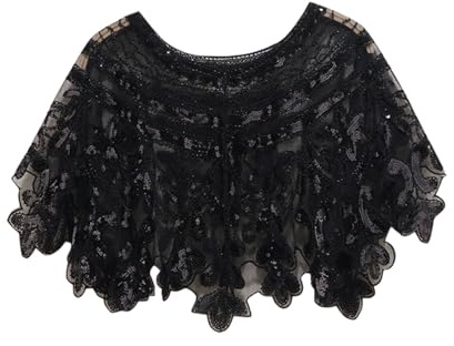 Hsternexy Flapper Umhang Schal mit Pailletten Umschlagtücher für Abendkleid 20er Jahre Kostüm Damen Schal Abendumhang Schultertuch Stola Tuch für Karneval 1920er Jahre Retro Schal