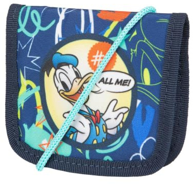 McNeill Disney Donald Duck Brustbeutel für Kinder – Geldbeutel zum Umhängen mit Klettverschluss, Reißverschlussfächern & Klarsichtfach – Kinder Portemonnaie für Schule & Ausflüge – 12 × 10 cm