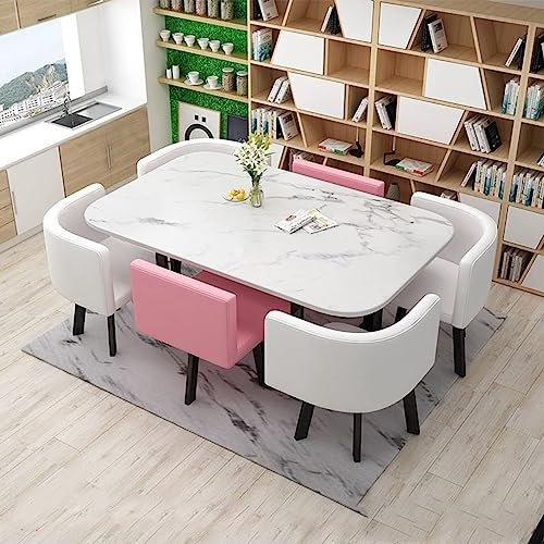 Modernes 6-teiliges Esszimmer-Set mit Konferenztisch und Stühlen in Fuchsia